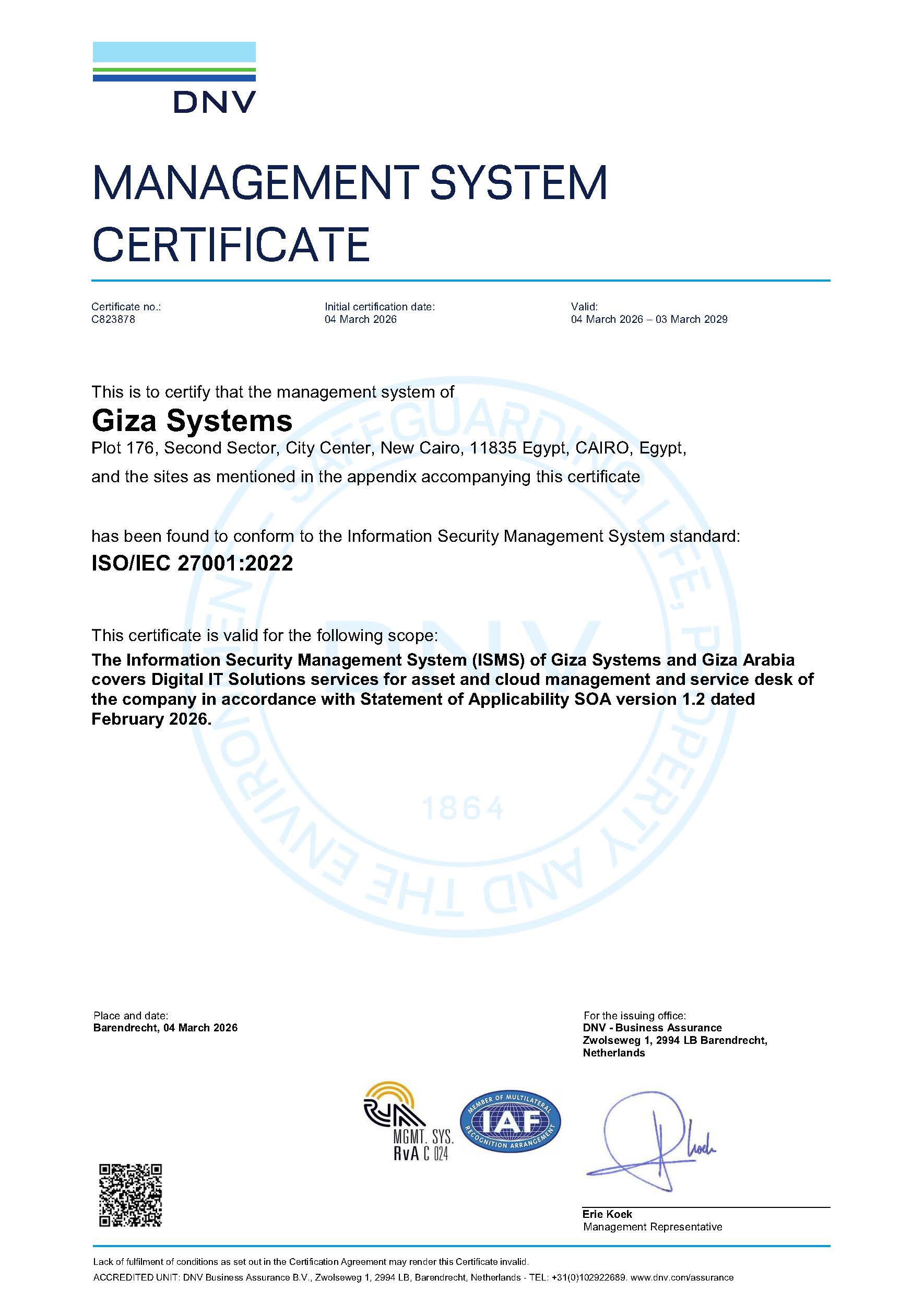 GS ISO/IEC 27001:2022 - Mar 2026 to Mar 2029